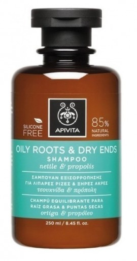 Apivita Oily Roots & Dry Ends Σαμπουάν Για Λιπαρές Ρίζες & Ξηρές Άκρες με Τσουκνίδα & Πρόπολη - 250ml
