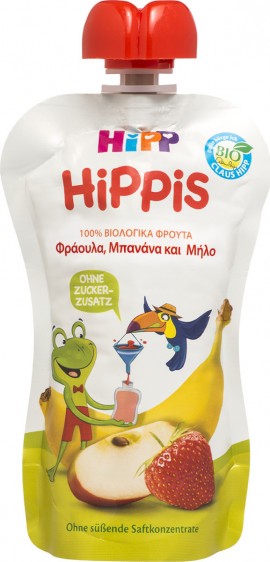 Hipp Hippis Φρουτοπολτός Φράουλα, Μπανάνα & Μήλο, 100gr