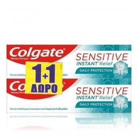 Colgate Sensitive 1+1 Δώρο Instant Relief Daily Protection Οδοντόκρεμα Άμεσης Ανακούφισης για Ευαίσθητα Δόντια 2x75ml