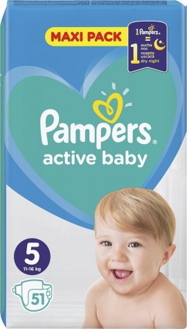 Pampers Βρεφικές Πάνες Active Baby Maxi Pack No5 (11-16Kg) 51 τμχ
