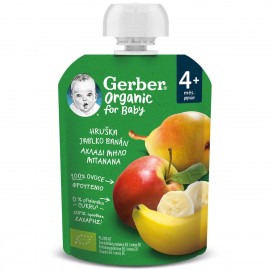 Gerber Organic For Baby 4m+ Βρεφικός Φρουτοπουρές με Αχλάδι-Μήλο-Μπανάνα-Μύρτιλο, 90gr
