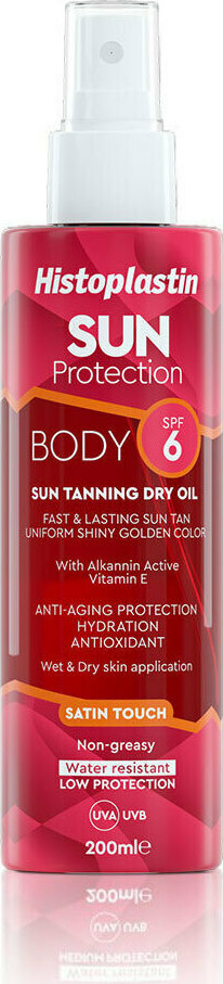 Histoplastin Sun Protection Body Spf6 Sun Tanning Dry Oil Satin Touch Ξηρό Λάδι Πολύ Χαμηλής Αντηλιακής Προστασίας 200ml