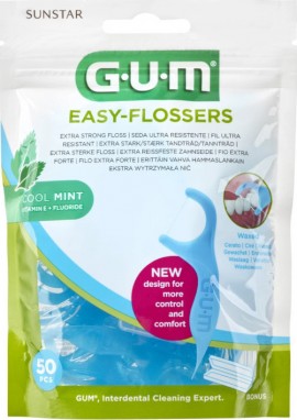 Gum Easy Flossers Fluoride & Vitamin E (890) Κερωμένο Οδοντικό Νήμα με Γεύση Δροσερής Μέντας, 50τεμ