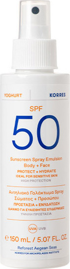 Korres Yoghurt Sunscreen Spray Body & Face Αντηλιακό Γαλάκτωμα Spray Σώματος & Προσώπου SPF50, 150ml