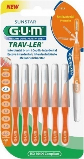 Gum Travler Interdental Brush Μεσοδόντιο Βουρτσάκι 0,9mm Πορτοκαλί, 6 τεμάχια (1412)