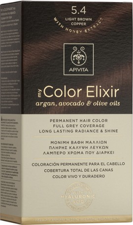 Apivita My Color Elixir No5.4 Καστανό Ανοιχτό Χάλκινο Κρέμα Βαφή Σε Σωληνάριο 50ml & Ενεργοποιητής Χρώματος 75ml