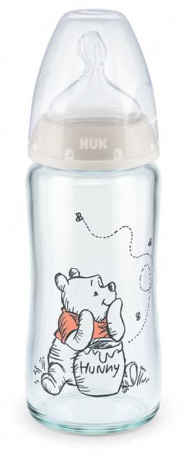 Nuk First Choice -  Winnie the Pooh - Γυάλινο Μπιμπερό Κατά των Κολικών με Θηλή Σιλικόνης 240ml για 0-6 μηνών