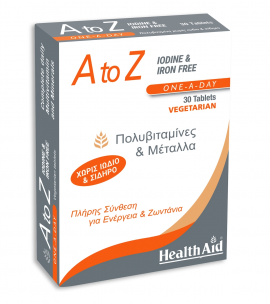 Health Aid A to Z Iodine & Iron Free, Πολυβιταμίνες & Μέταλλα, Χωρίς Ιώδιο & Μέταλλα 30 Ταμπλέτες