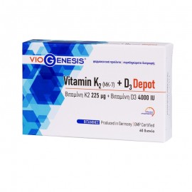 Viogenesis Vitamin K2 (MK-7) 225μg + Vitamin D3 Depot 4000iu 60tabs
