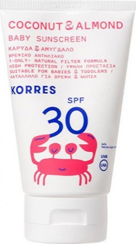 Korres Coconut & Almond Baby Sunscreen SPF30, Βρεφικό Αντηλιακό Καρύδα & Αμύγδαλο με Υψηλή Προστασία για Πρόσωπο & Σώμα, 100ml