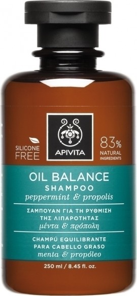 APIVITA Oil Balance Shampoo Σαμπουάν Εξισορρόπησης για Έντονη Λιπαρότητα με Μέντα & Πρόπολη 250ml