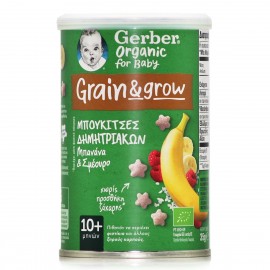 Gerber Organic for Baby 10m+ Grain & Grow Μπουκίτσες Δημητριακών με Γεύση Μπανάνα & Σμέουρο 35gr