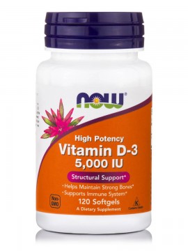 Now Vitamin D3 5.000 IU High Potency 120 softgels