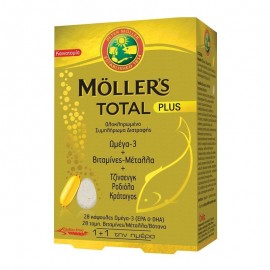 Mollers Total Plus, Ω3 & Βιταμίνες - Μέταλλα & Τζίνσενγκ, Ροδιολα, Κράταιγος - 28 Caps + 28 Tabs