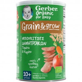 Gerber Organic For Baby Grain & Grow 10m+ Μπουκίτσες Δημητριακών με Γεύση Τομάτα-Καρότο, 35gr