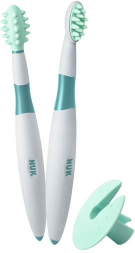NUK Σετ εκπαιδευτικών οδοντοβουρτσών Σετ 2 τεμαχίων και προστατευτικός δακτύλιος