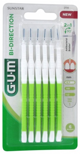 Gum Bi-Direction Cylindrical Micro 0,7mm Βουρτσάκι Αμφίδρομης Κατεύθυνσης Μεσοδόντιων Διαστημάτων 2114 Πράσινο 6 Τεμάχια