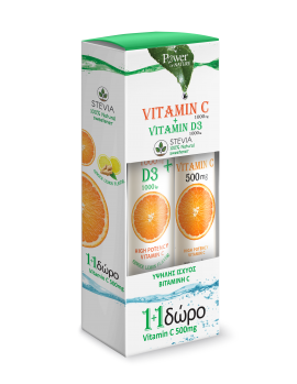 Power Health Vitamin C 1000mg + D3 1000iu με Στέβια 24eff.tabs & ΔΩΡΟ Vitamin C 500mg Πορτοκάλι 20eff.tabs