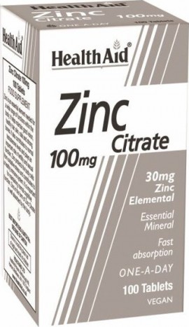 Health Aid Zinc Citrate 100mg Συμπλήρωμα Διατροφής με Ψευδάργυρο για τη Φυσιολογική Λειτουργία του Ανοσοποιητικού 100tabs