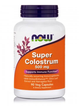 Now Super Colostrum 500 mg, w/ Olive Leaf Extract 90 Vcaps