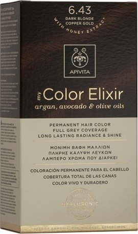 Apivita My Color Elixir No6.43 Ξανθό Σκούρο Χάλκινο Μελί Κρέμα Βαφή Σε Σωληνάριο 50ml & Ενεργοποιητής Χρώματος 75ml