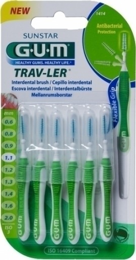 Gum Travler Interdental Brush Μεσοδόντιο Βουρτσάκι 1,1mm Πράσινο 6 τεμάχια (no.1414)