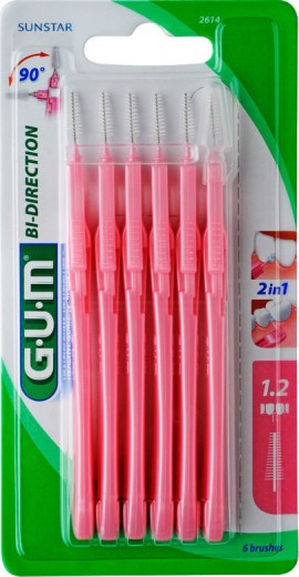 Gum Bi-Direction Size 1,2 Μεσοδόντια βουρτσάκια για Αποτελεσματική Αφαίρεση της Πλάκας 6τμχ