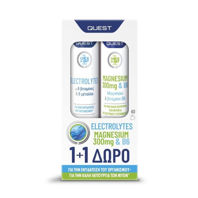 QUEST Promo Electrolytes 20 Αναβράζοντα Δισκία & Magnesium 300mg & B6 20 Αναβράζοντα Δισκία [1+1 Δώρο]