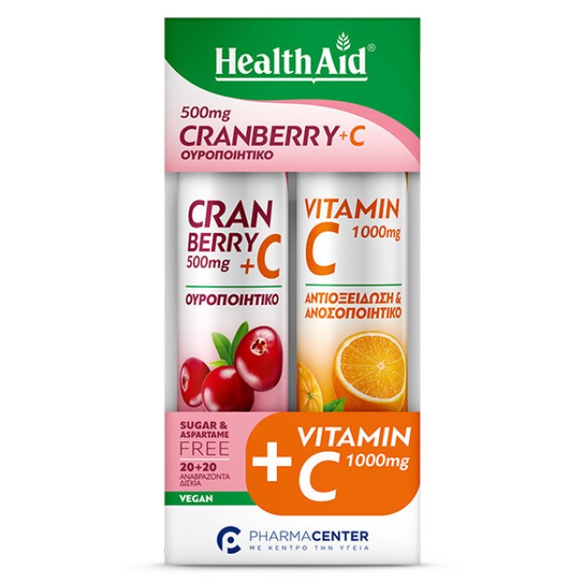 Health Aid Promo Pack Cranberry 500mg + Vit C 20 αναβρ. δισκία & Vitamin C 1000mg 20 αναβρ. δισκία