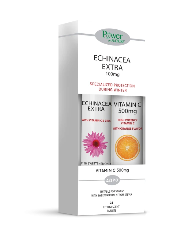 POWER HEALTH Echinacea Extra με Στέβια 24 αναβράζοντα δισκία + ΔΩΡΟ Vitamin C 500mg 20 αναβράζοντα δισκία