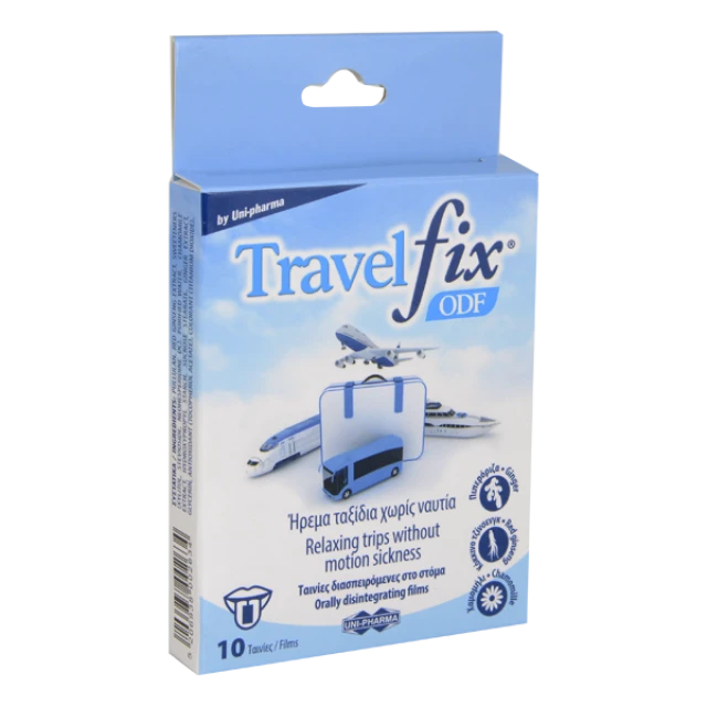 Uni-Pharma Travel Fix ODF Ταινίες για την Ναυτία με Πιπερόριζα, Κόκκινο Τζίνσενγκ & Χαμομήλι 10 Τεμάχια