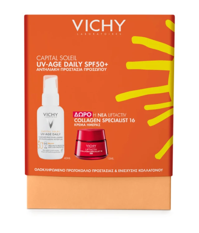 Vichy Promo Pack Capital Soleil UV-Age Daily SPF50+ Αντηλιακό Προσώπου Καθημερινής Φωτοπροστασίας 40ml με ΔΩΡΟ Liftactiv Collagen 16 Κρέμα Ημέρας 15ml