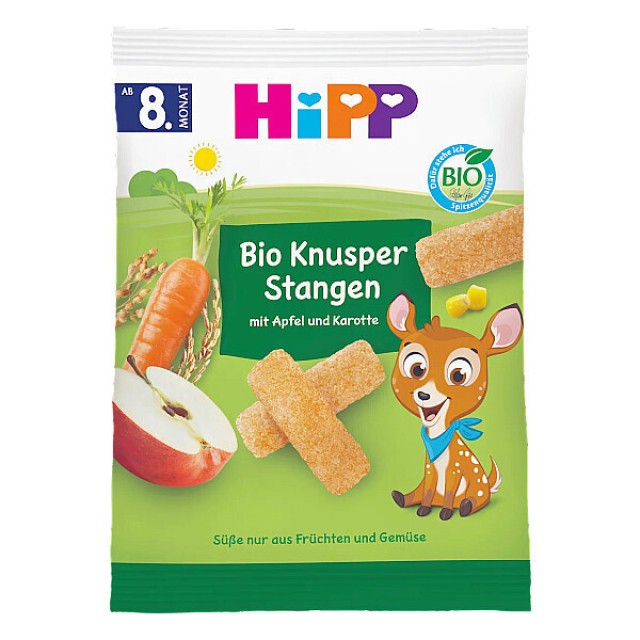 Hipp Βιολογικά Τραγανά Sticks με Μήλο και Καρότο από 8m+ 30gr