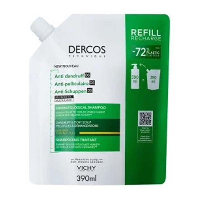 Vichy Dercos Anti-Dandruff DS Σαμπουάν κατά της Ξηροδερμίας, Πιτυρίδας και του Κνησμού για Ξηρά Μαλλιά σε Συσκευασία Refill 390ml
