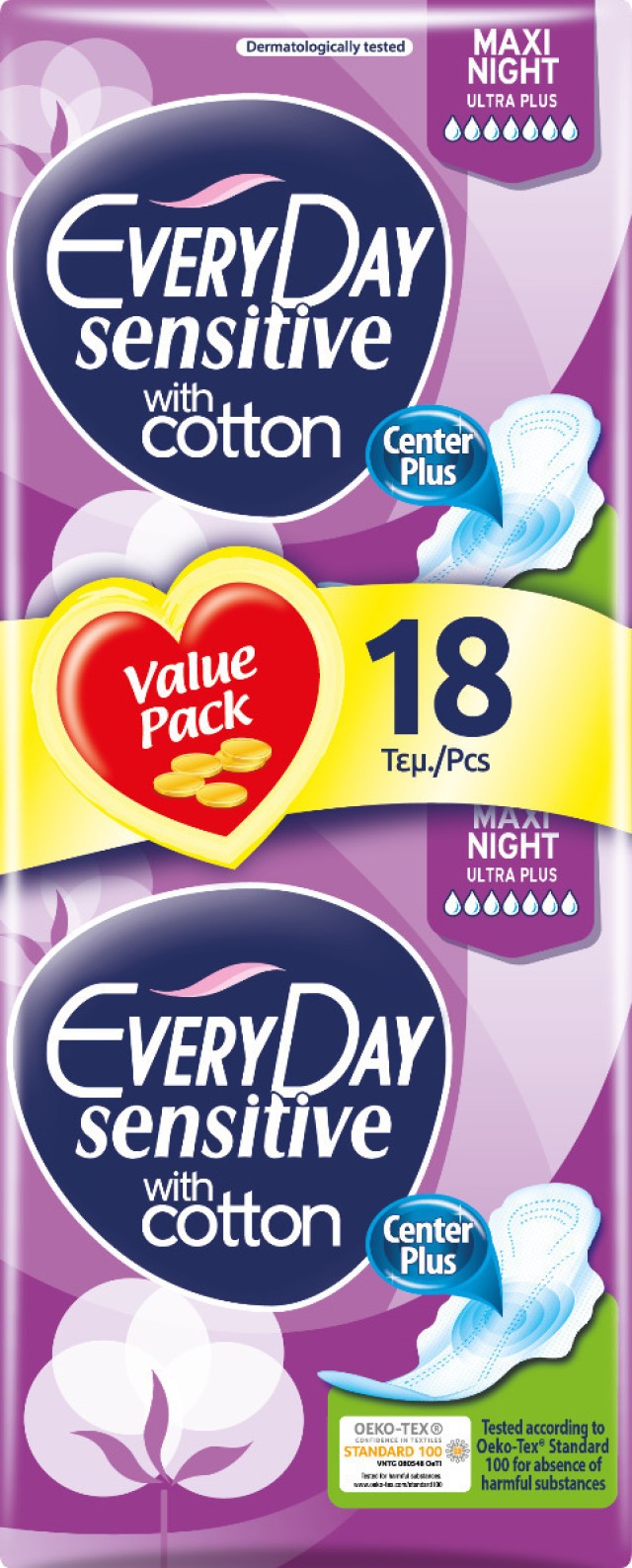 Every Day Sensitive with Cotton Maxi Night Ultra Plus Σερβιέτες με Φτερά 18τμχ
