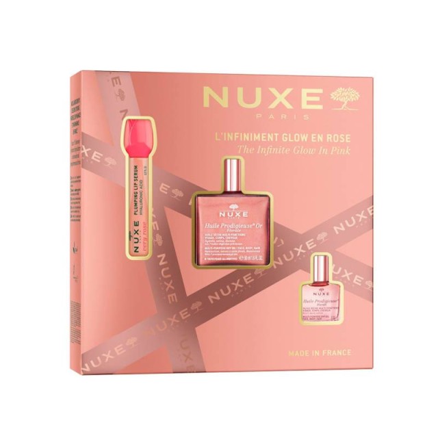 Nuxe Xmas Promo Pack The Infinite Glow In Pink Very Rose Lip Serum 8ml & Huile Prodigieuse Or Florale 50ml & Huile Prodigieuse Florale 10ml