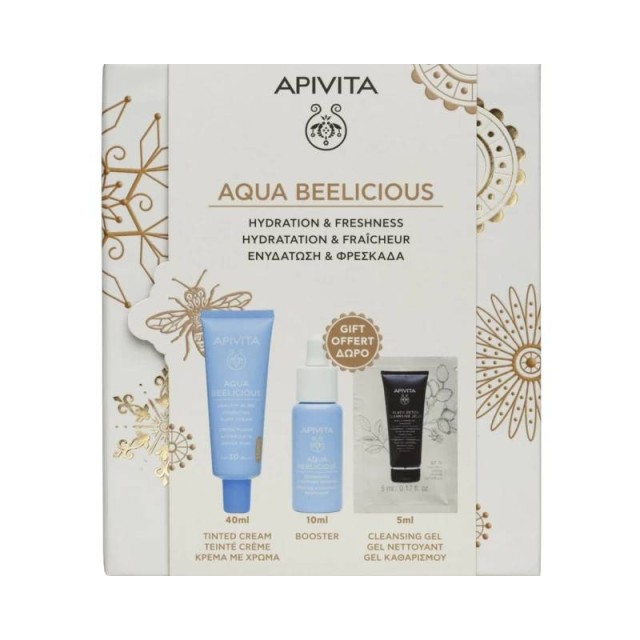 Apivita Promo Aqua Beelicious Healthy Glow Hydrating Fluid Cream Spf30 Tinted 40ml & Δώρο Refreshing Hydrating Face Booster 10ml & Δώρο Black Detox Cleansing Jelly 5ml