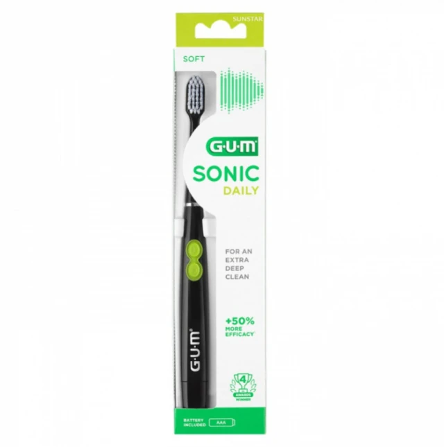 GUM 4100 Sonic Daily Battery Soft Ηλεκτρική Οδοντόβουρτσα Μπαταρίας Μαύρη 1τμχ