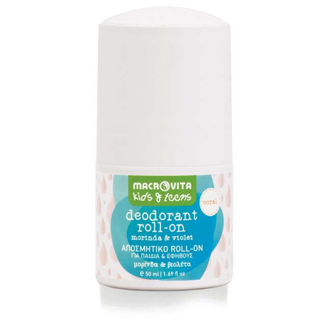 Macrovita Κids Αποσμητικό Roll On Coral Για Παιδιά Και Εφήβους με Μορίνδα και Βιολέτα 50ml