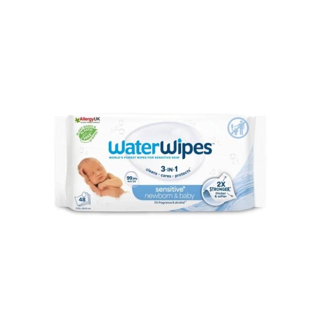 WaterWipes Sensitive+ Newborn & Baby Wipes Βρεφικά Υγρά Μαντηλάκια Καθαρισμού 48Μαντηλάκια