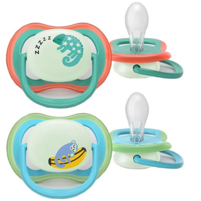 Philips Avent Ultra Air Nighttime Silicone Soother 6-18m Κωδ SCF376/28, 2 Τεμάχια