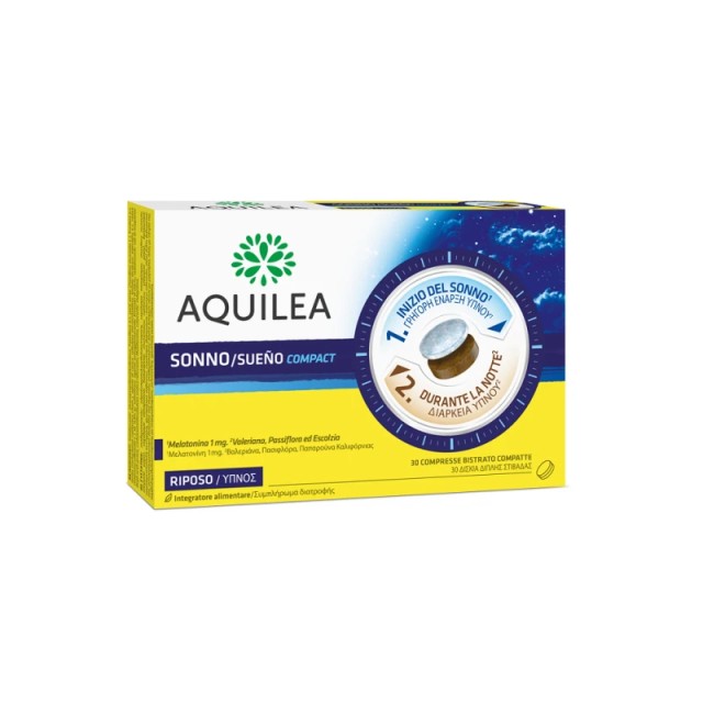 Aquilea Sueno Compact Συμπλήρωμα Διατροφής με Μελατονίνη 1mg για Χαλάρωση & Ύπνο 30 δισκία