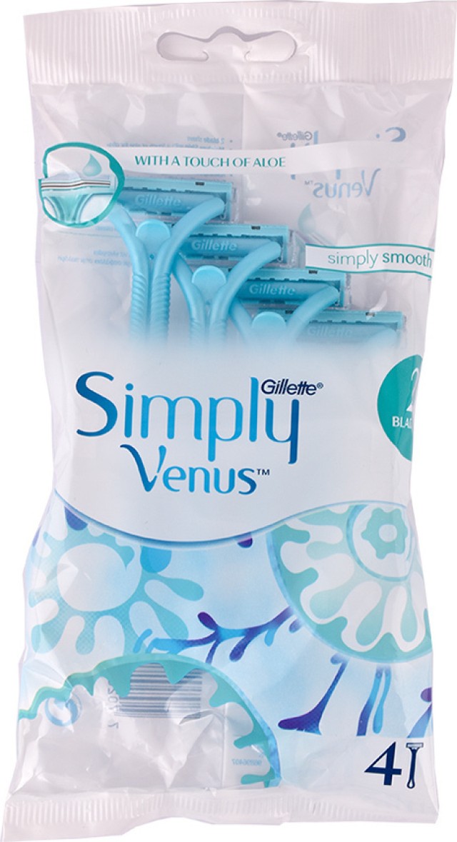 Gillette Simply Venus 2 Ξυραφάκια Σώματος μιας Χρήσης με 2 Λεπίδες & Λιπαντική Ταινία Blue 4τμχ