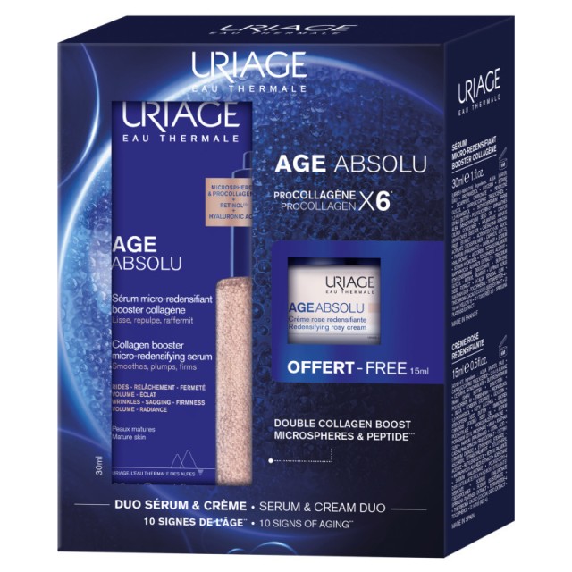 Uriage Promo Age Absolu Collagen Booster Micro-Redensifying Serum Αντιγηραντικός Ορός Προσώπου 30ml & Rosy Cream 15ml