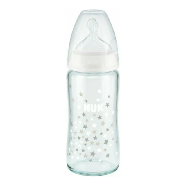 Nuk First Choice + Μπιμπερο Γυαλινο Θηλη Σιλικονης 0-6m(M) Άσπρα Αστέρια 240ml