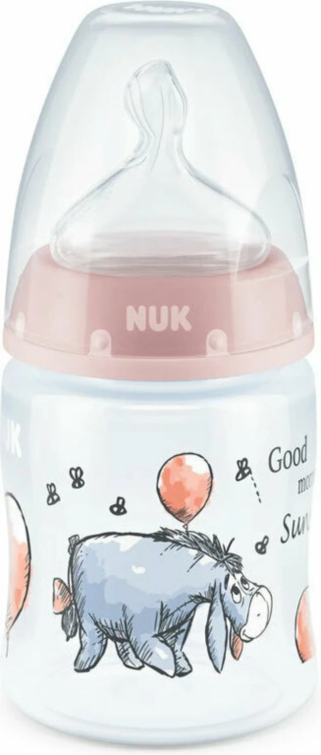 Nuk Πλαστικό Μπιμπερό First Choice+ Temperature Control Winnie Κατά των Κολικών με Θηλή Σιλικόνης 150ml για 0-6 μηνών Ροζ