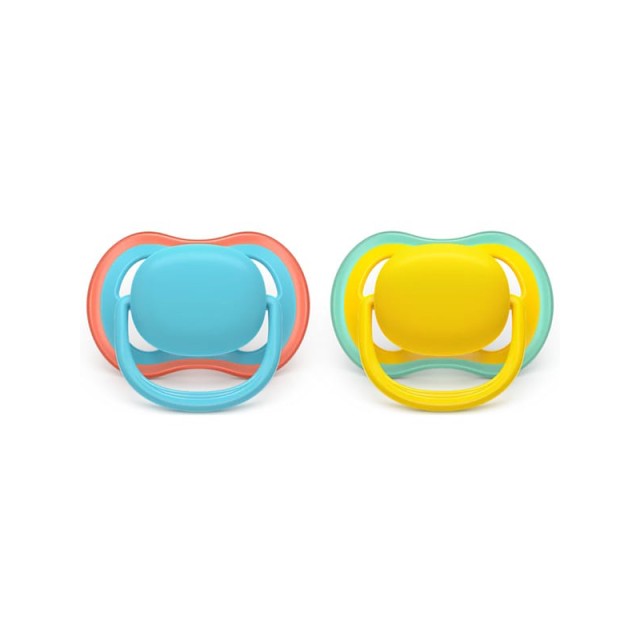 Philips Avent Ultra Air Silicone Soother Ultra Soft 18m+, 2 Τεμάχια - Γαλάζιο / Κίτρινο