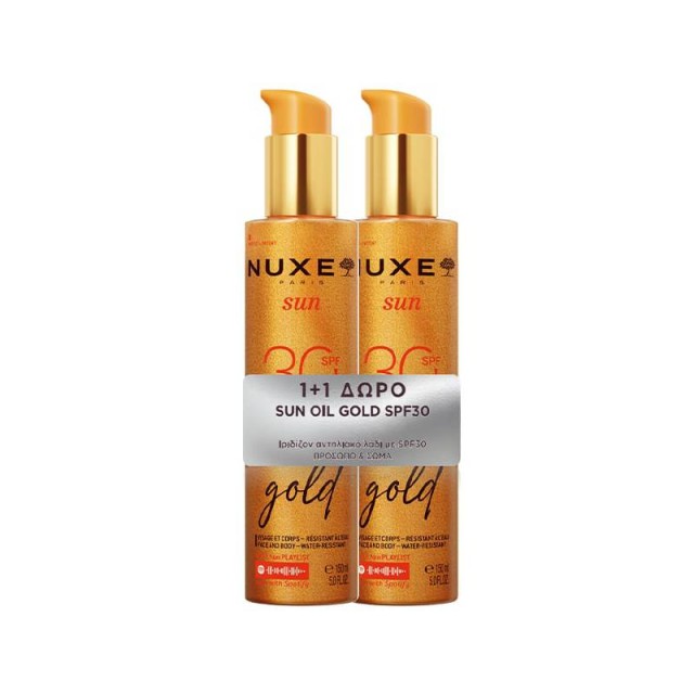 Nuxe Sun Oil Gold Ιριδίζον Aντηλιακό Λάδι για Προσωπο & Σωμα spf30 2 x150ml