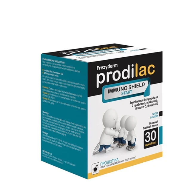 Frezyderm - Prodilac Immuno Shield Start Συμπλήρωμα διατροφής με 2 προβιοτικά, πρεβιοτικό, βιταμίνη C και D 30 φακελάκια