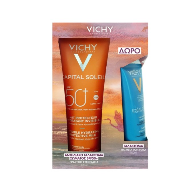 Vichy Promo Pack Capital Soleil Ενυδατικό Αντηλιακό Γαλάκτωμα Σώματος SPF50+ 300ml με ΔΩΡΟ Καταπραϋντικό & Ενυδατικό Γαλάκτωμα για Μετά τον Ήλιο 100ml